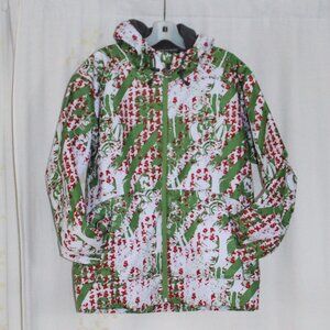 Salomon Green Red White Graffiti Snowboard Coat Hooded Winter Zip Jacket Men's M